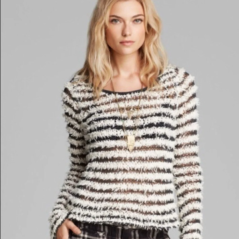 Free People Downy Stripe Pullover Shag Sweater